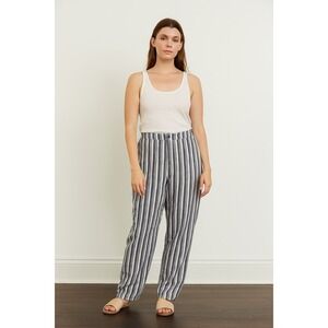 Per Se Women's Linen‎ Blend Stripe White-Blue Pants Size L